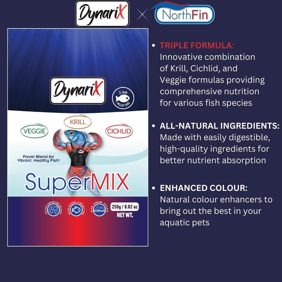 DynariX SuperMIX Fish Food - 2mm Sinking Pellets, Krill-Cichlid-Veggie Blend 250g (8.82 oz) 799975506678 Super Cichlids