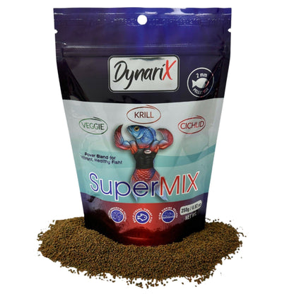 DynariX SuperMIX Fish Food – 2mm Sinking Pellets (Krill-Cichlid-Veggie) – High-Protein – For Cichlids, Oscars, Angelfish & More 250g (8.82 oz) 799975506678 Super Cichlids